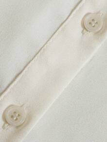 DONICY Satin Pointed Collar Stitching Detail Long Sleeve Button Shirt - Apricot - View 4