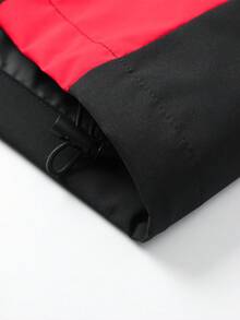 Men's Stand Collar Colorblock Patchwork Jacket, Versatile Cardigan Outerwear, Street Style Minimalist Design Long Sleeve Coat, Daily Outdoor Multi-Scenario Wear Stand Collar Top - black red - View 5