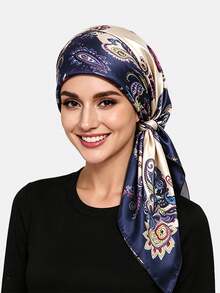 1 pieza Pañuelo para la cabeza con estampado floral de cachemira para mujer, sombrero envolvente, adecuado para uso diario - multicolor - Ver 1