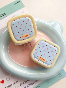 1PC Light Blue Red Polka Dot Cookie Style Charger Protector Set, Wavy Edge Charger Head Case + Matching Pattern Data Cable Connector Sleeve + Light Blue Spiral Protector Rope, Compatible With 40W 20W Charger Head, Retro Cute Girl Charging Accessories, Suitable As Birthday Gift, Holiday Gift For Friends, Family, Couples, Yourself - Baby Blue - View 4