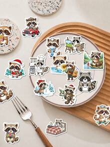 56Pcs Raccoon Journal Stickers, Cute Chat Theme Design, Hand-Drawn Motifs Of Hat-Wearing Raccoons, Naughty Expressions, For Bike, Books, Journal, Tumbler, Desktop Organizer, Skateboard, Document Box Decor - Multicolor - View 3