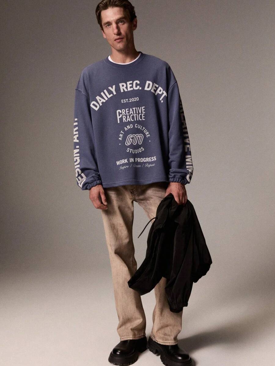 Men's GRATEFUL Men's Long Sleeve Printed Blue Sweatshirt - Blue - View 1