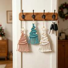 1pc Macrame Christmas Tree Hanging Decor, Handmade Woven Christmas Tree Tassel Star Decoration Wall Hanging, Small Christmas Tree Wall Decor - Multicolor - View 9