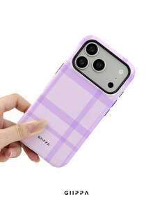 GIIPPA 1pc Light Purple Asymmetrical Grid Pattern Design, Phone 17 Pro Max Phone Case, Compatible With Phone 16 Pro Max, 15 Pro Max, 14 Pro Max, Korean Style High-End Fashion Fun Phone Case, Suitable For 11/12/13/14/15/16 Pro Max Plus, Elegant Design For Men And Women, Perfect Gift For Girlfriend On Christmas, Valentine's Day, Easter, Wedding Season And Birthday! - Mauve Purple - View 5