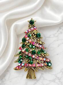 QIHOO 1pc Vintage Christmas Tree Brooch, Multi-Functional Pin For Clothing And Bags, Neutral Accessory, Ideal For Christmas Parties And Holiday Outings - Multicolor - View 3