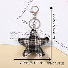 Korean Retro Plaid Fabric Heart Five Pointed Star Keychain Fashionable Versatile Bag Pendant Keychain Pendant - Multicolor - View 2