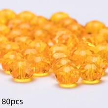 手工珠飾用扁圓玻璃珠 8mm/6mm/4mm (60/80/115顆) 可重複使用散珠 DIY 手作配件，亮面藍綠色 - 橘黃 - 查看 13