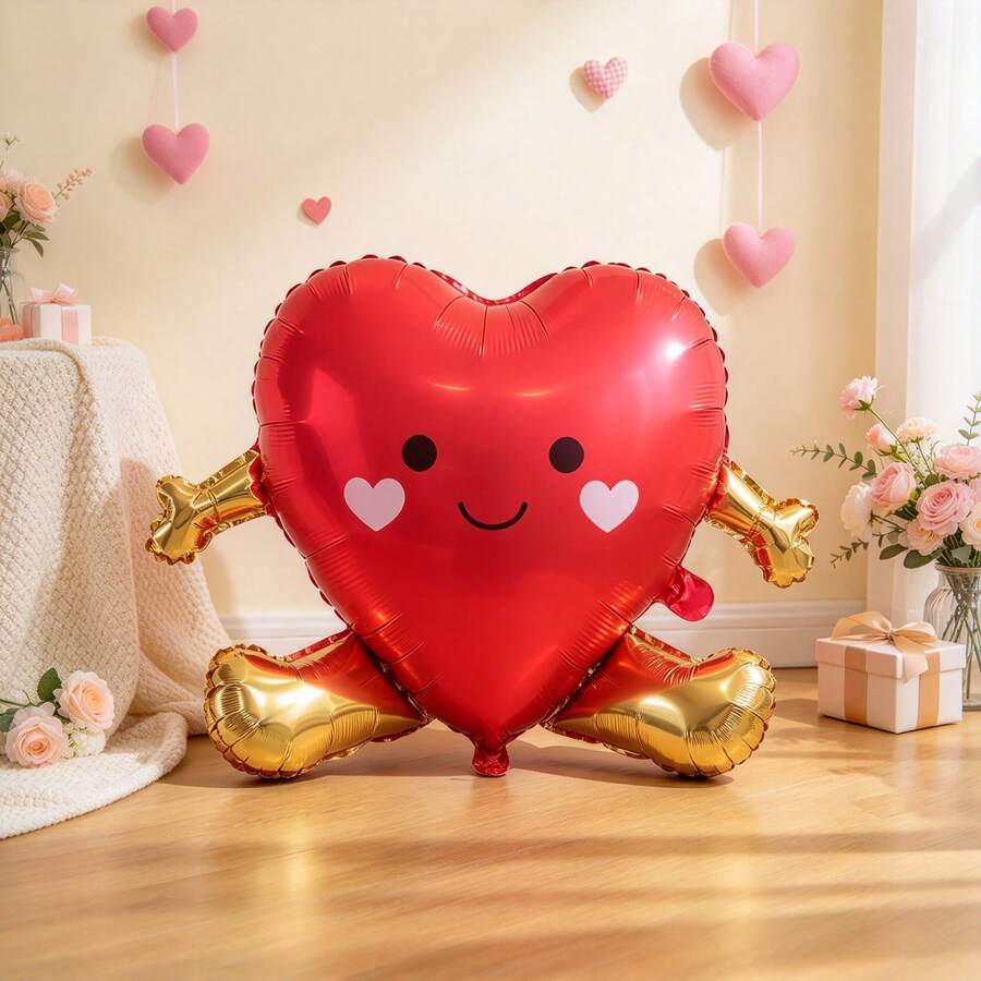 Sitting Smiling Heart Balloon Valentine's Day Decoration Cartoon Heart Foil Balloon Valentine's Day Wedding Decoration - Multicolor - View 1