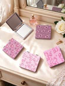 1PC Y2K Series Portable Folding Compact Mirror, Ultra-Thin Lightweight Durable PU Leather, Suitable For Various Occasions, Travel, Party, Work, School, Universal For All Ages - Multicolor - View 1