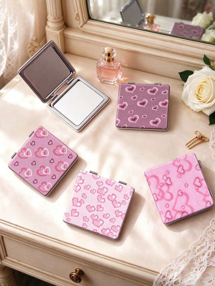 1PC Y2K Series Portable Folding Compact Mirror, Ultra-Thin Lightweight Durable PU Leather, Suitable For Various Occasions, Travel, Party, Work, School, Universal For All Ages - Multicolor - View 1