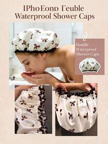 1pc Double-Layer Butterfly Printed Hair Cap, Elastic Shower Hair Cap, Suitable For Kitchen And Home Use, Home Bathroom Decoration, Deep Hair Care, Reusable Waterproof, Unisex, Long Hair Therapy Shower Cap, Essential For Travel, Sauna Cap - Multicolor - View 3