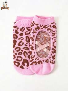 1/3 Pairs Women's Leopard Print Open Back Cross Strap Non-Slip Yoga Socks For Pilates, Aerobics, Dance And Fitness - Pink - View 4