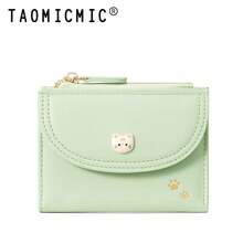 Women's PU Short Wallet, Cute Cat Decor Snap Flap Wallet, Zipper Coin Pocket, Multiple Card Slots And Photo Slot, Suitable For Daily Storage - Multicolor - View 11