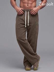ZenBolt Winter Men's Vintage Corduroy Casual Pants – Elastic Drawstring Waist, Plus-Size Thickened Sweatpants - Versatile Everyday Style - Coffee Brown - View 2