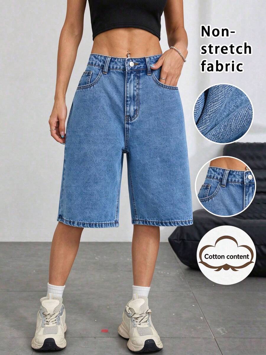 Shorts bermudas de mezclilla lisos para mujer, simples y de moda, adecuados para uso casual de verano, jorts