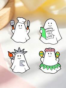 Cute Cartoon Ghost Enamel Pins, Funny Multi-Style Ghost Metal Brooch, Halloween Badge For Backpack Jacket Decor - Multicolor - View 9