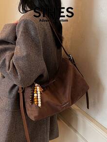 1pc Solid Color Suede New Women's Backpack, Shoulder Bag, Crossbody Bag, Fashionable Large Capacity Pillow Bag, Zipper Closure, Suitable For Commuting, Shopping, Dating, Shopping - Coffee - View 8