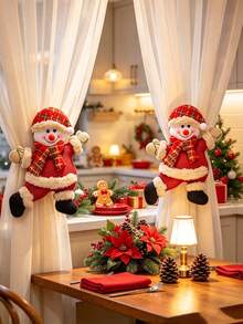 Creative Santa Claus Curtain Tiebacks, Christmas Snowman New Year Curtain Clips, Winter Brown Plush Design, Christmas Holiday Window Decor Home Decoration - Multicolor - View 4