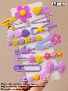 14/28pcs Fresh Sweet Girl Style Cartoon Cute Hair Clips, Suitable For Girls. Flower/Rabbit/Star/Heart/Bow Multi-Style Design, Non-Damaging Hair Accessories, Bangs Clips Side Clips Flyaway Clips, Versatile Daily Accessories - Multicolor - View 10