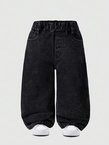 Baby Girl Fashion Denim Jeans, New Spring/Autumn Loose Casual Straight Leg Pants - Black - View 2