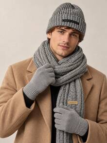 3pcs Unisex Autumn/Winter Warm Knitwear Set, Black/Grey Optional, Suitable For Commuting, Travel And Outdoor Wear - Multicolor - View 2