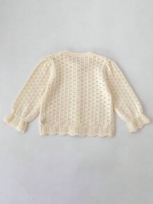 Spring/Autumn New Baby Girls' Clothing, Hollow Knit Cardigan, Girls' Round Neck Long Sleeve Sweater Jacket, Cuffed Knit Sweater - Apricot - View 7