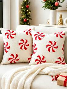 1pc/2pcs Christmas Candy Pillowcase, Candy Pillow Cover, Christmas Decoration, Candy Cane Pattern Decorative Cushion, Suitable For Sofa, Bedroom And Living Room - Candy - View 8