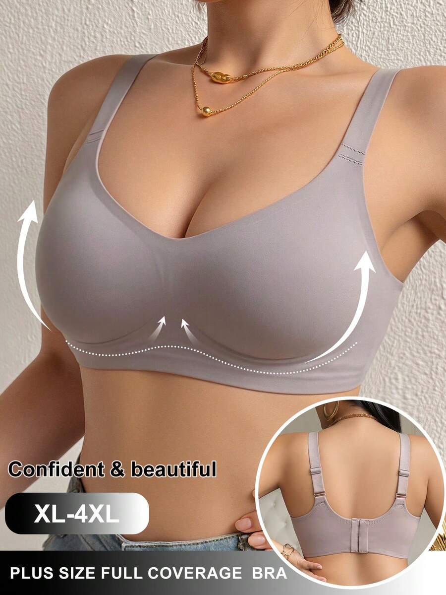 1 buah Bra Jelly Tanpa Jahitan Ukuran Plus, Penyangga Lembut Anti-Kendur, Tali Bahu yang Dapat Diatur, Cup Tanpa Jahitan, Nyaman untuk Pemakaian Sehari-hari - Khaki - View 1