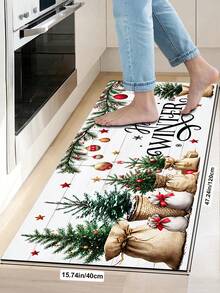 1/2pcs Christmas Kitchen Decor Rug, Santa Claus Pattern Winter Kitchen Carpet And Mat, Non-Slip Washable Absorbent Kitchen Accessories Decorative Mat, Christmas Holiday Gift! - Multicolor - View 18