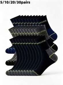 5/10/20/30 Pairs Men's WORK Workwear Mid-Calf Socks, Thick Wear-Resistant Socks, Sweat-Absorbent Long Socks - Multicolor - View 14