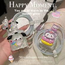 SANRIO Charger Protective Case Set Compatible With Apple 18/20W Fast Charger, Includes Data Cable Protector + Anti-Break Connector Sleeve, Cute Cartoon Girl Style Anti-Scratch Anti-Fall Protective Shell, Digital Accessories, Practical Gift For Girlfriend On Mother's Day, Highly Attractive Ins Style Phone Charging Cable Protector, Christmas, New Year Gift, Carnival Small Gift - Multicolor - View 3