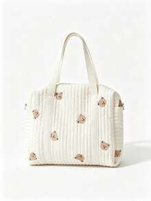 1 st multifunktionell broderad stor blöjväska för mamma, quiltad crossbody-toteväska, bärbar reseorganizer för barnvagn - Svart - Visa 4