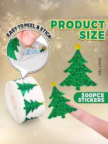 500pcs/Roll Glitter Christmas Tree Stickers Roll, Self-Adhesive Reward Stickers For Kids Classroom, School DIY Crafts & Holiday Cards, Baby Shower - Multicolor - View 3