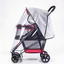 Universal Pet Stroller Rain Cover, Transparent Cat & Dog Rain Cover, Windproof, Snowproof, Waterproof Stroller Rain Cover, With Straps, Easy To Install, Suitable For Small And Medium-Sized Dog & Cat Strollers - Transparent - View 2