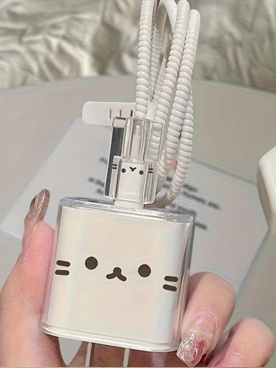 5pcs Cat Expression Apple Phone Charger Protector, Data Cable Protector, Connector Protector, Compatible With Apple 18/20W Charger And Data Cable, Cable Management, Anti-Collision, Anti-Scratch, Anti-Dirt Protection - Clear - View 1