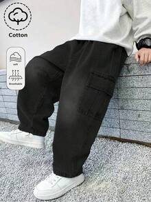 Tween Boy Fashionable Straight Leg Casual Denim Jeans - Black - View 1