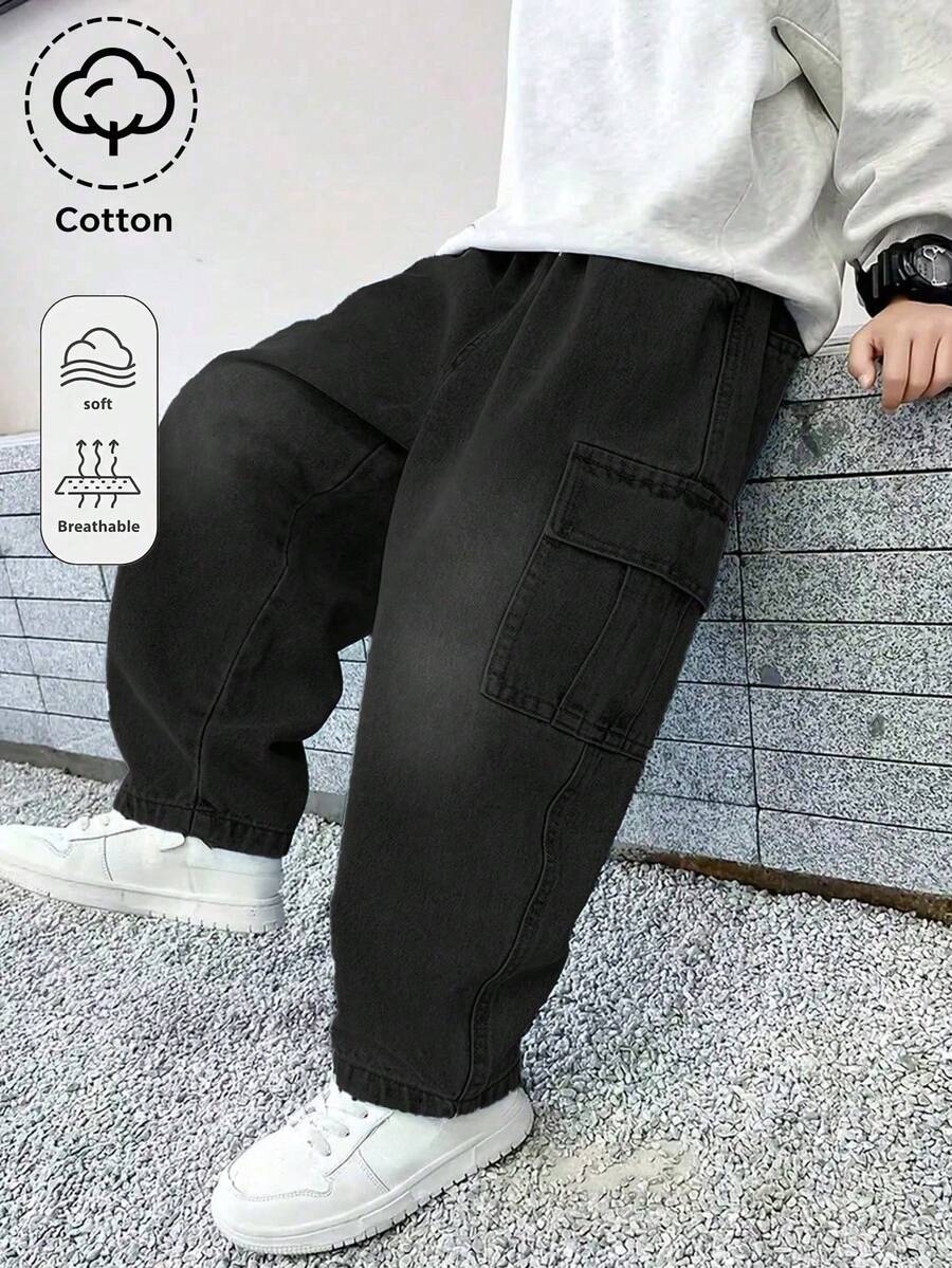 Tween Boy Fashionable Straight Leg Casual Denim Jeans - Black - View 1
