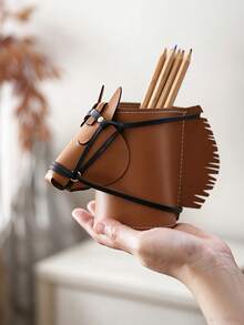Faux Leather Head Horse Storage Box, Living Room Study Desk Decorative Item Pen Holder Remote Control Makeup Brush Storage Box, Pen Holder - Regular Model - View 4