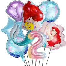 Disney Mermaid Theme Foil Balloon Set, Pink Number Decorative Foil Balloon Set, 1st Birthday Party Tabletop Balloon Decoration Accessories - View 5