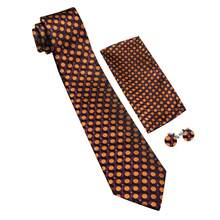 Men's Orange Round Polka Dot Tie Pocket Square Cufflinks Ring 4Pcs Set, Cufflinks Random Pattern, Wedding Business Suit Accessories - Orange - View 3