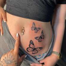 4pcs Butterfly Script Text Temporary Tattoo Stickers Set, Waterproof Long Lasting Fake Tattoos, Black Body Art Decals For Chest Arm Wrist, Party Festival Decorations, Easy To Apply & Remove - Multicolor - View 2