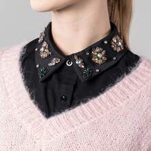 1pc Black & White Heavy Embellished Colorful Glass Rhinestone Chiffon Pointed Collar Detachable Collar - Multicolor - View 5