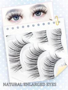 5 Pairs Pointed Fluffy Cartoon Eyelashes, Invisible Soft Lightweight Realistic 3D Defined Natural Fresh Sweet Korean Style Big Eye Eyelashes, Soft Lightweight Faux Mink Hair - Black - View 5