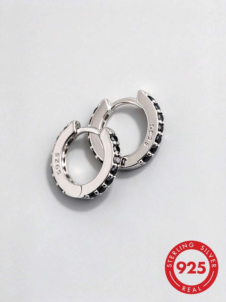 HuooNew A Pair Of 925 Sterling Silver Circular Small-Sized, Slightly Inlaid Zirconia Stud Earrings As A Gift For Women - Silver - View 1