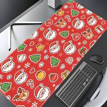 1pc Cute Cartoon Christmas Extra Large Extended Mouse Pad, Red Background Desk Mat, Non-Slip Rubber Base Stitched Edge Soft Fabric Keyboard Pad, Suitable For Office, Gaming And Christmas Gift - View 9
