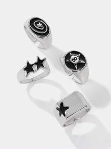 Kryxie 8pcs Vintage Punk Hip Hop Premium Ring Set Suitable For Daily Wear, Gatherings, Parties And Music Festivals - Silver - View 6