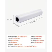 Rollos de Papel de Formato Ancho, 762 mm de Ancho y 152,4 m de Largo, Pulpa de Madera Pura, 2 Rollos, para Dibujos CAD, Planos Técnicos, Mapas GIS, Diseños Arquitectónicos, Blanco Brillante - 19,9 kg - Ver 7