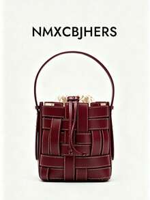 2026 Summer New Arrival Women Handbag, Woven Drawstring Bucket Bag Shoulder Crossbody Bag - Burgundy - View 3
