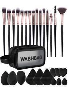 28Pcs/16pcs/13Pcs Black Makeup Brushes Beauty Sponges Triangle Puff Makeup Storage Bag Professional Makeup Tool Set For Foundation Blush Eyeshadow - Black - View 1