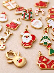 Stainless Steel Christmas Themed Oil Drop Pendant, Santa Claus, Christmas Tree, Gingerbread Man Pendant, DIY Handmade Jewelry Making Accessories, Christmas Gift - Gold - View 12